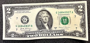 2 DOLLAR Bill 2017 series G Money RARE NEAR MINT CONDITION - Picture 1 of 2