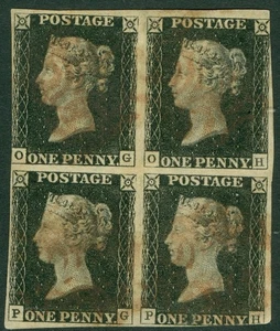 SG 2 1d black plate 1b block of 4. Fine used with red Maltese crosses... - Picture 1 of 1