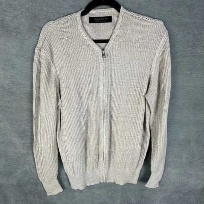 Suéter AllSaints Mujer Grande Tostado Cremallera Completa Cárdigan Acanalado Silencioso Lujo Preppy Foto 1 de 4