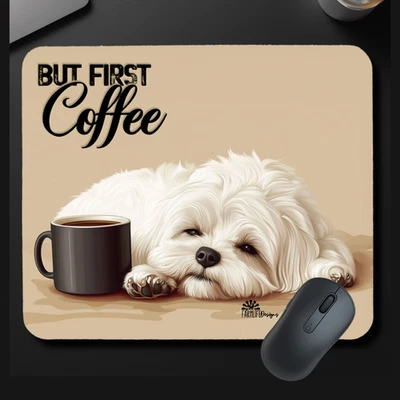 Alfombrilla de ratón maltesa pero primera alfombrilla de ratón de café alfombrilla de escritorio de oficina para perros regalo hecho a mano Foto 1 de 4