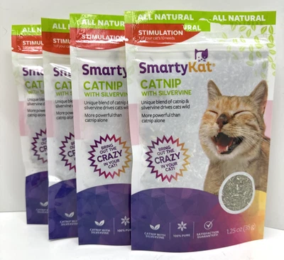 Smarty Kat Catnip Silvervine Cat Refill Large 1.25oz Bag All Natural Loose 4 lot - Image 1 of 4