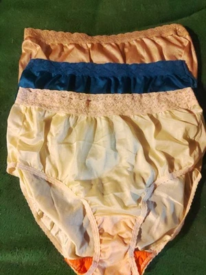 Lote De 3 Bragas Talla 8 Vintage Fruit of the Loom 100% Nylon Con Encaje Ancho Foto 1 de 4