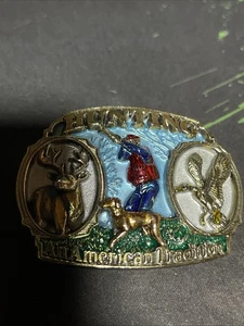 VINTAGE 1986 *Hunting An American Tradition” Full Color #1817 BELT BUCKLE - Picture 1 of 19
