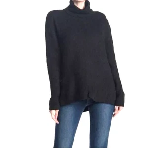Sweet Romeo Abstract Rib Hi-Low Turtleneck Tunic Sweater in Black Medium $58 - Picture 1 of 5