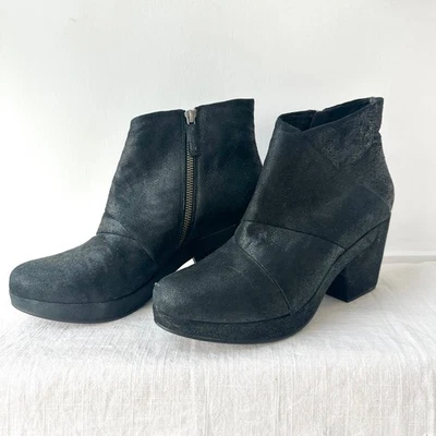 Botas al tobillo Eileen Fisher negras de gamuza con plataforma de tacón ancho para mujer talla 10 Foto 1 de 4