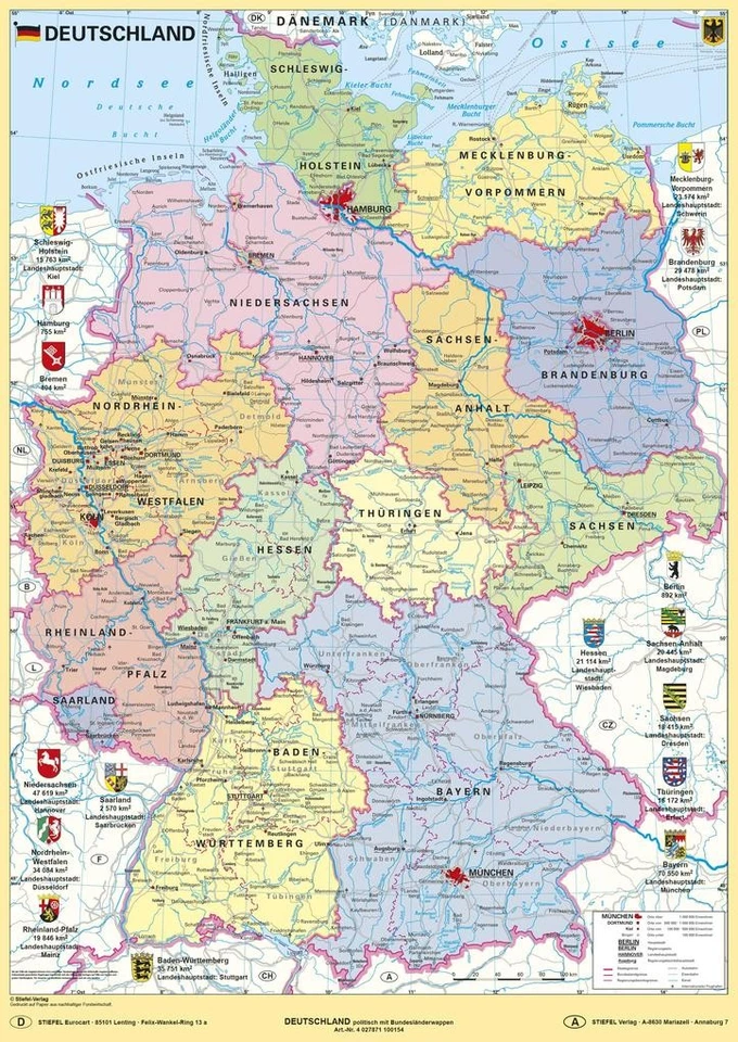 Deutschland politisch mit Bundesländerwappen | Heinrich Stiefel | 2019 | deutsch - Bild 1 von 1