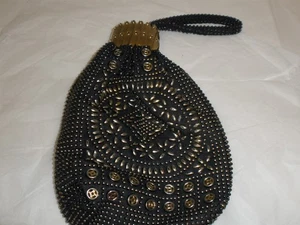 Vintage Abendtasche Handtasche schwarz Perlen - Bild 1 von 4