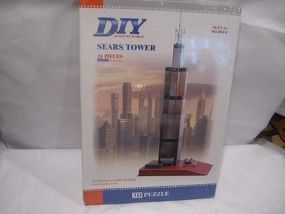Sears Tower 3D Puzzle - 51 Piece - Over 24" Tall, NOS Sealed, Pre Willis Tower - Image 1 of 4
