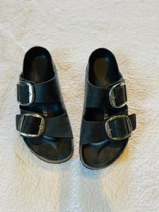 Birkenstock 42 Arizona Big Buckle Black Leather Slide - Picture 1 of 5