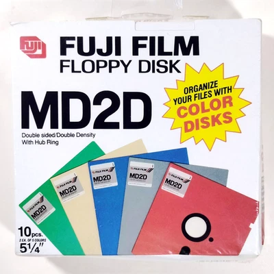 FUJI FILM MD2D NEW SEALED  5.25 Floppy Disks  10 Multi-color 5 1/4 Diskettes - Image 1 of 4
