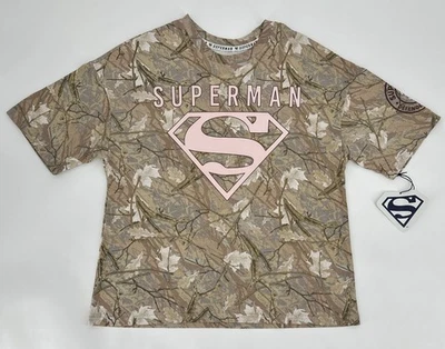 Superman T-Shirt Womens Medium Camo Pink Logo 2025 Movie DC Supergirl Retro Y2K - Image 1 of 4
