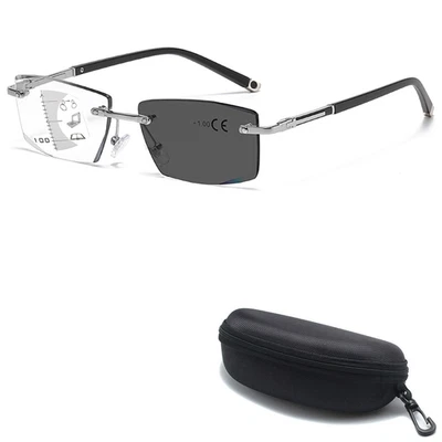 Photochromic Multifocal Reading Glasses Rimless Glasses Anti Blue Light Readers - image 1 of 4