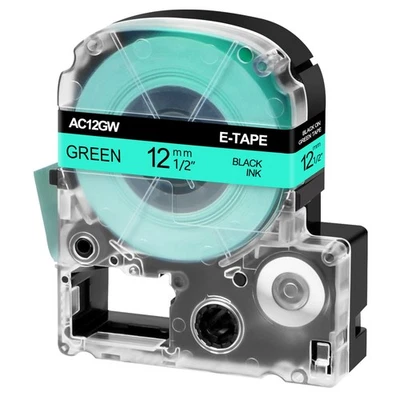 1PK Black on Green 1/2" Compatible for EPSON LK-4GBP LC-4GBP KingJim SC12GW Tape - Image 1 of 4