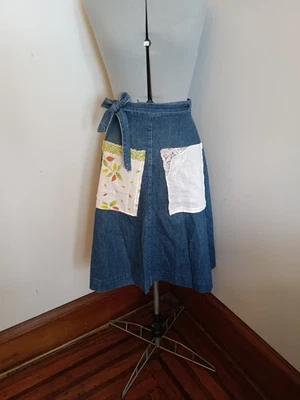 1970-х годов винтажный Jean надежном юбка размер S/M лоскутное одеяло карман регулируемая юбка  - Изображение 1 из 4