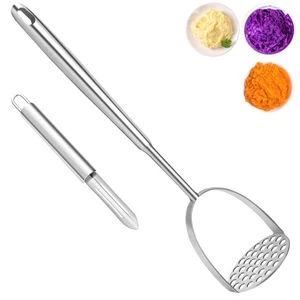 Kartoffelstampfer mit langen Stielen und Schäler, leicht zu reinigen 304 Edelstahl Mas... - Bild 1 von 7