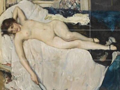Tile Mural/Mosaic Ceramic Panel of Fernand Toussaint Reclining nude - Nude art - Image 1 of 4