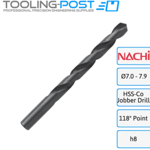 7.0mm to 7.9mm Nachi HSS 5% Cobalt Black Oxide Jobber Drill Bit - Picture 1 of 1