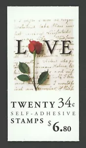 2001 US Scott # BK285 (3498a,b) ~ 34 cent Love, Rose Stamp - Booklet of 20 MNH - Picture 1 of 2