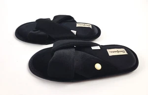Dearfoams Women's Jules Shiny Velour Twist Vamp Slide Slipper Size S 5 - 6 Black - Picture 1 of 2