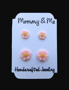 Mommy & Me Pink Daisy Stud Earrings, Mother and Daughter Matching Earrings Gift - Picture 1 of 9