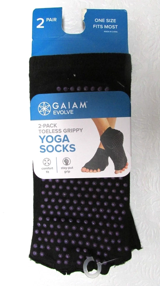 Evolve Gaiam Yoga Toeless Socks Black Gray 4 Pairs Total Small Medium