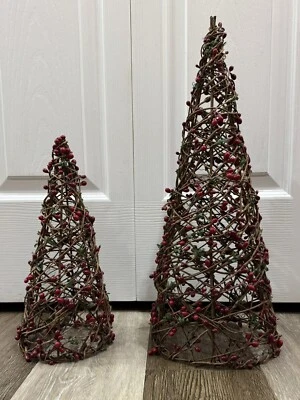 17” & 12” Twig Red Berries Trees Green Leaves Christmas Decor Stackable in VGC! - Image 1 of 4