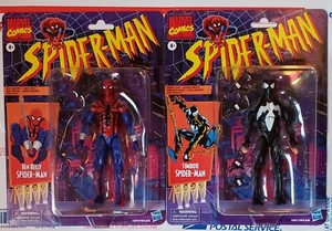 Marvel legends retro symbiote Black Suit Spider-Man and Ben Riley Spider-Man  - Picture 1 of 7