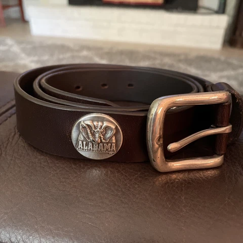 Men's Alabama Crimson Tide Bama Belt Concho Brown Leather Belt Sz. 36” Cover