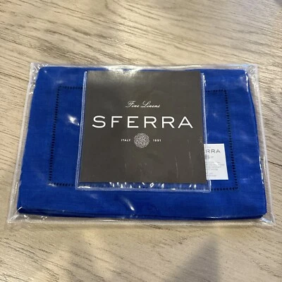 Sferra Festival 902 Linen Woven Cocktail Napkins Set of 4 Royal Blue 6” X 9” NEW - Image 1 of 4