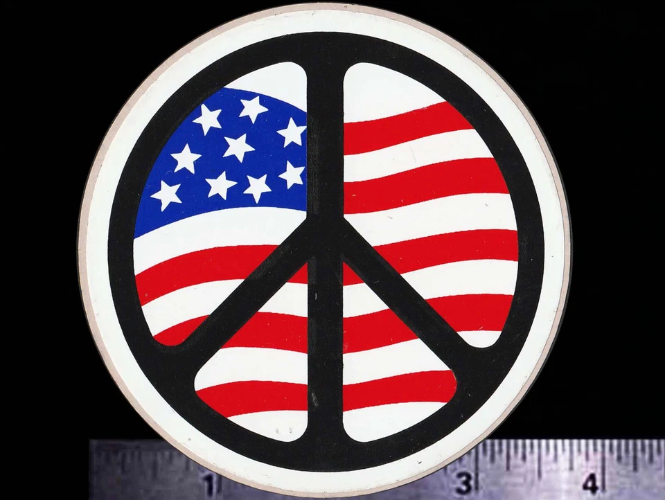 PEACE SIGN American Flag - Original Vintage 1960's 70's Racing Decal/Sticker A - Image 1 of 1