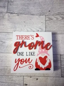 Valentine’s Day Decoration Tiered Tray Décor Red 4” Wooden Block Sign Gnomes - Picture 1 of 1