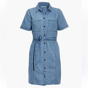 Madewell Denim Seamed Courier Tie-Waist with pockets Shirtdress size XXS - Picture 1 of 7