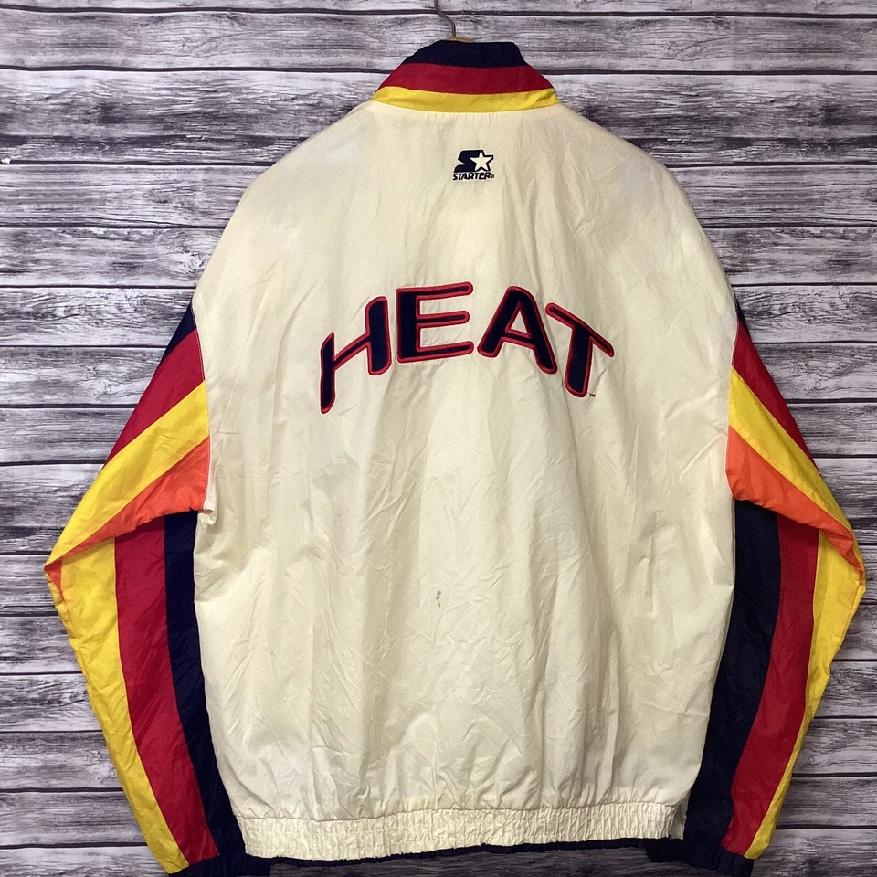 Vintage Miami Heat Jacket Mens XL White STARTER Windbreaker Warm Up NBA 90s Rare - Image 1 of 4