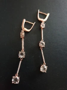 Solid Sterling Silver 925 White Topaz Earrings (18K Rose Gold-Plated) NEW - Picture 1 of 9