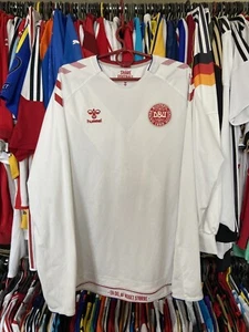 DENMARK 2018 2019 AWAY SHIRT JERSEY LONG SLEEVE HUMMEL sz L MEN WHITE - Picture 1 of 23
