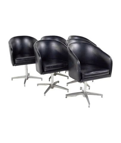 Overman Style Mid Century Black Vinyl Pod Occasional Lounge Chair - Set of 6 Cover