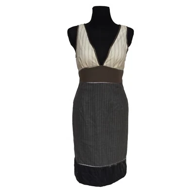 Catherine Malandrino Dress US 4 | Wool Silk Colorblock Sleeveless Pinstripe Shea - Image 1 of 4