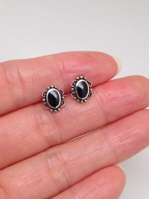 925 Пробы черный оникс кружева серьги-гвоздики овальные гвоздики женщин 9 мм - Изображение 1 из 4