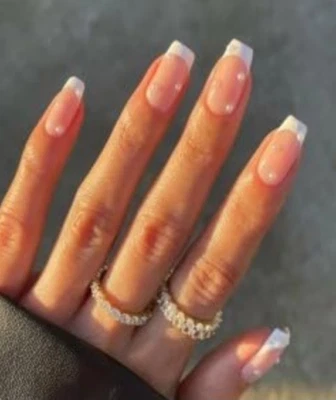 Ombre Nude False Nails White Mixmatched Pearls Mismatched Skin Beige Cream Perl - Image 1 of 4