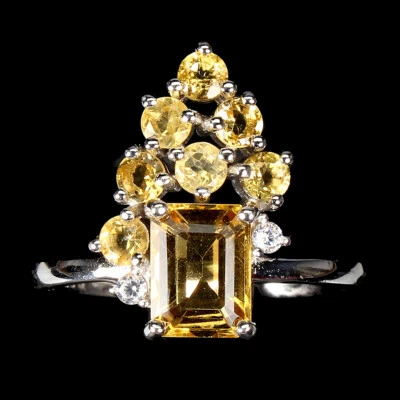 925 Sterling Silver Octagon Yellow Citrine 8x6mm Simulated Cz Ring - Image 1 of 4