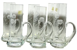 Korea Shot Glass Set of 6 Cut Glass Made In  With Handles Vintage - Picture 1 of 8