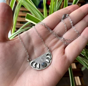 Seltener TRIPLE MOON PHASE CELESTIAL Anhänger 20" 925 Sterling Silber Halskette Damen - Bild 1 von 9