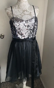 Steppin Out Women's party Dress Black Sequins tulle straps Size 13/14 - Picture 1 of 17