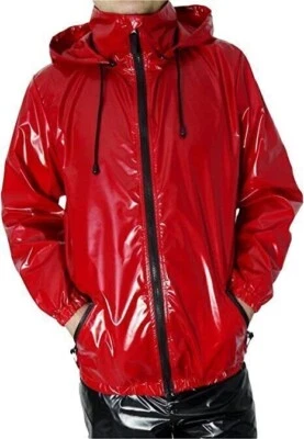 Men's PVC Vinyl Shiny Red Jacket Raincoat Trench Gothic Patent Waterproof - Image 1 of 4