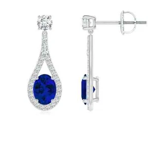 3.25 CT Oval cut Lab-created Sapphire screw back Drop earrings in 925 Silver - Picture 1 of 2