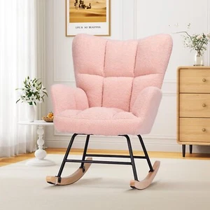 Rocking Chair Upholstered Accent Chair for Nursery Living Room Bedroom Pink - Picture 1 of 7