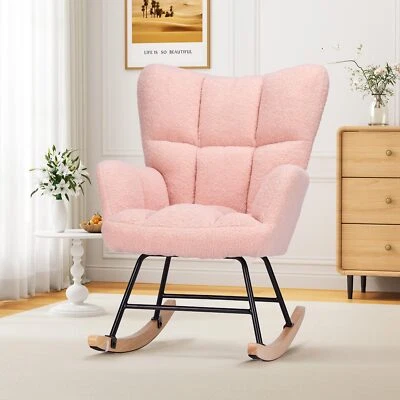 Rocking Chair Upholstered Accent Chair for Nursery Living Room Bedroom Pink - Image 1 of 4