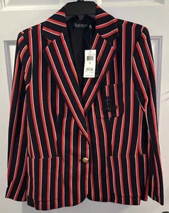 NEW w/ TAGS RALPH LAUREN Embroidered Logo Navy/ Red Striped Blazer Jacket Size 8 - Picture 1 of 8
