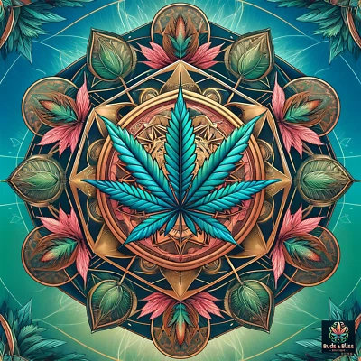 Geometric Cannabis Mandala Sticker | Sacred Weed Vinyl | Waterproof Marijuana - Image 1 of 4