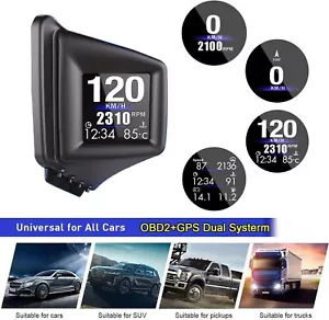 OBD2 GPS Head Up Display Navigation HUD Mirror GPS Projection Speedometer Alam - Picture 1 of 21